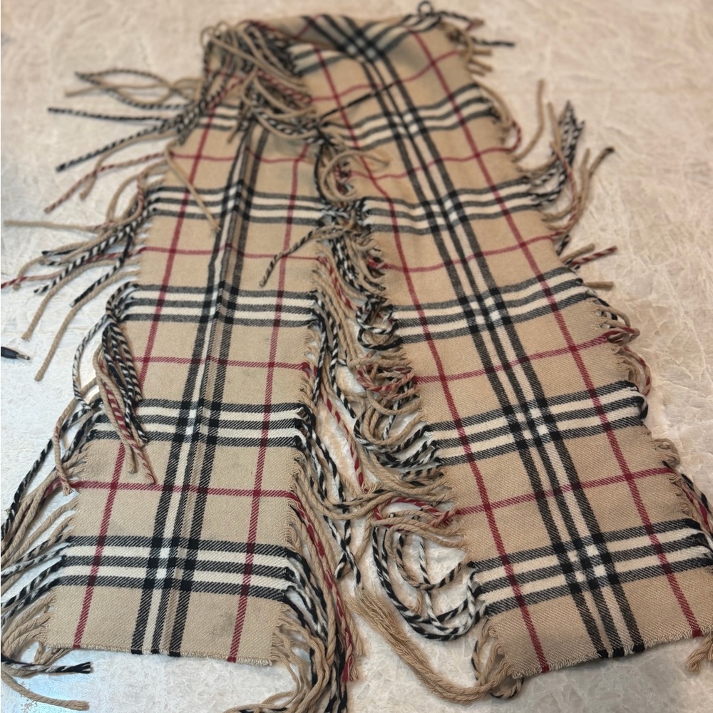 Burberry Beige and Red Checkered Cashmere Scarf